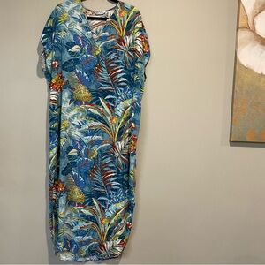 Jams World Kamuela Midi Dress Tropical Hawaiian Blue Floral L